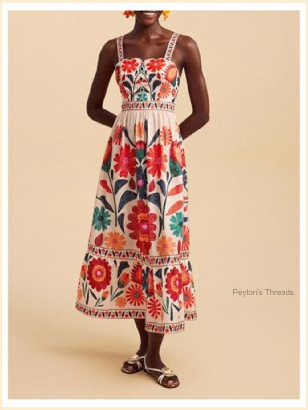 Boho Floral Print Cami Dress Sleeveless A-Line Maxi Dress Sun Dresses - Picture 3 of 5